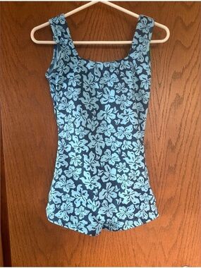 SUNWARD BOUND Shortie Surf Floral Blue one piece Shorts Swimsuit, Size 14
